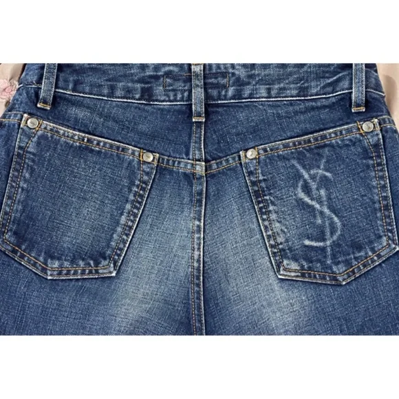 ✨Authentic Extremely Rare Yves Saint Laurent YSL Logo Blue Denim Jeans Pants